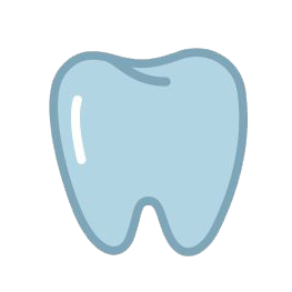 A simple cartoon image of a single blue tooth.